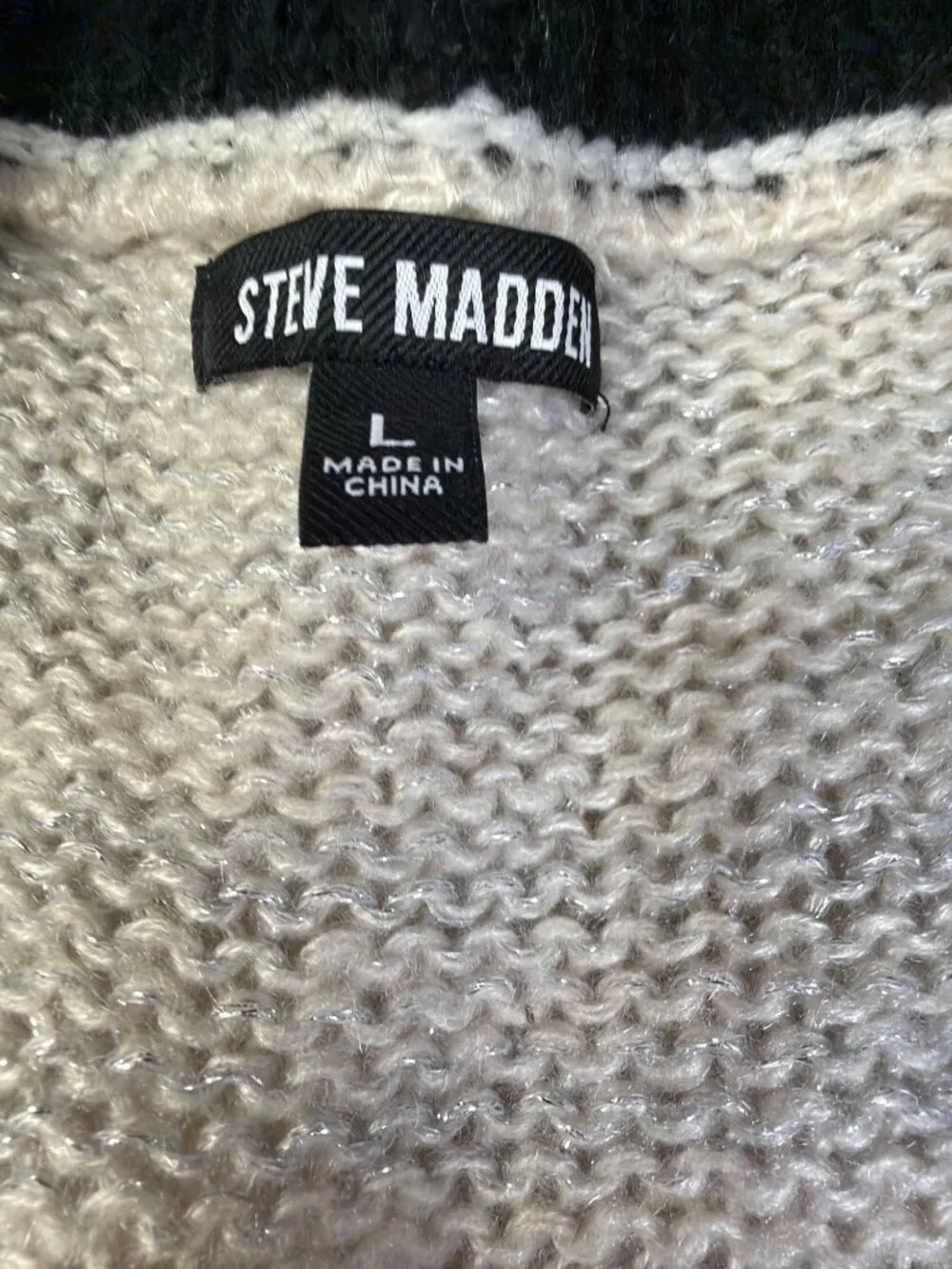 Steve Madden Black & White Striped Knit Cardigan Sweater L